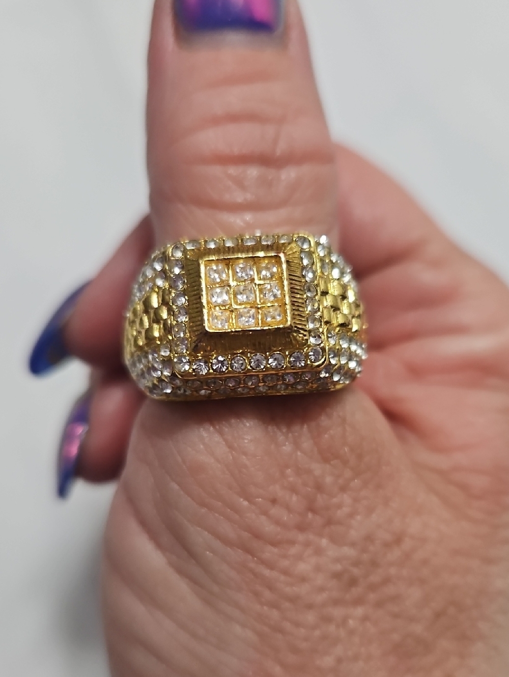 Gold-Tone Square Pavé Statement Ring